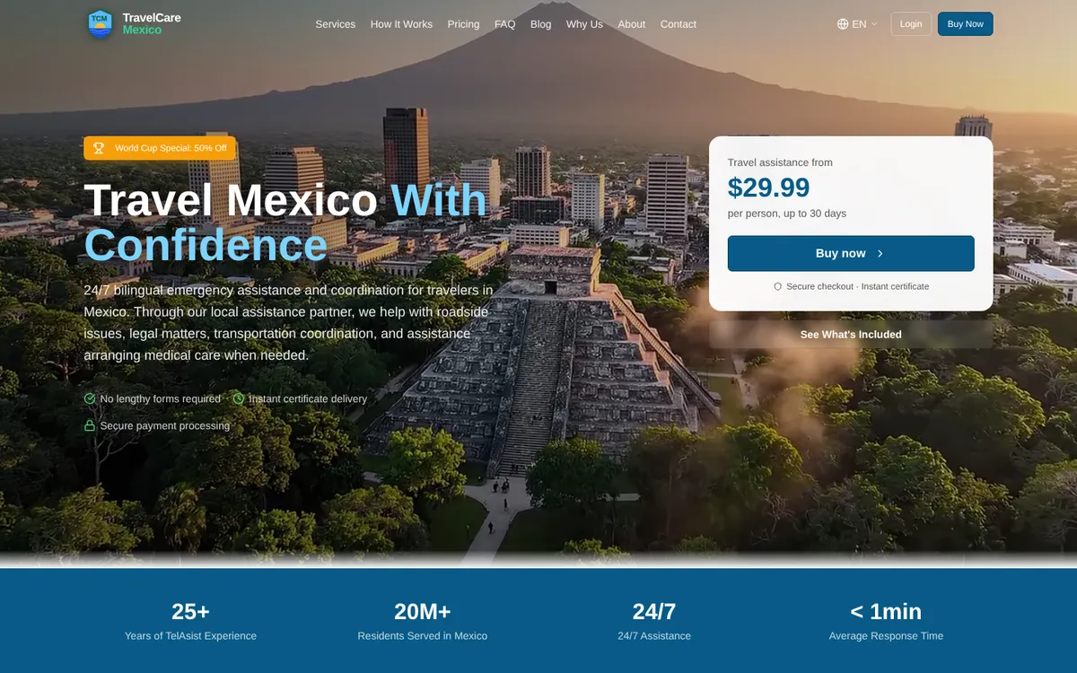 The TravelCareMexico.com home page