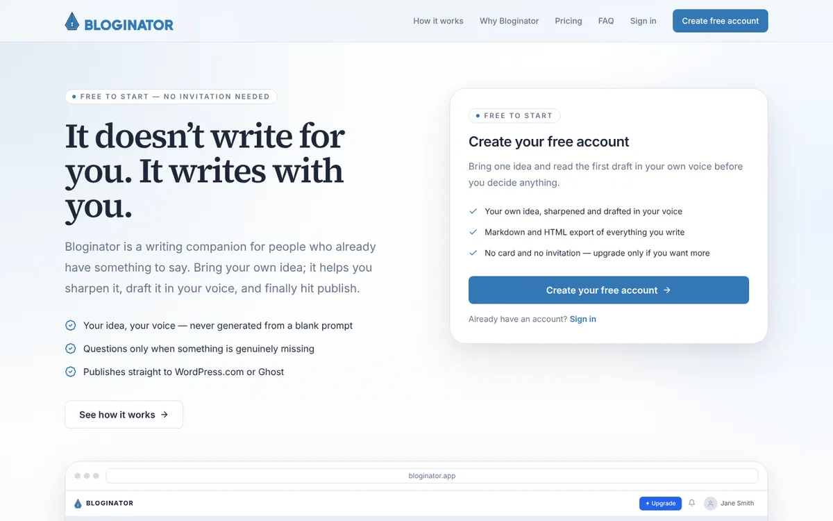The Bloginator home page