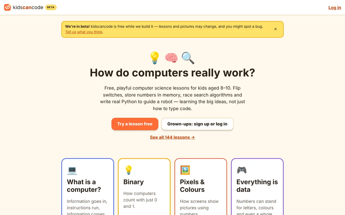 The kidscancode home page